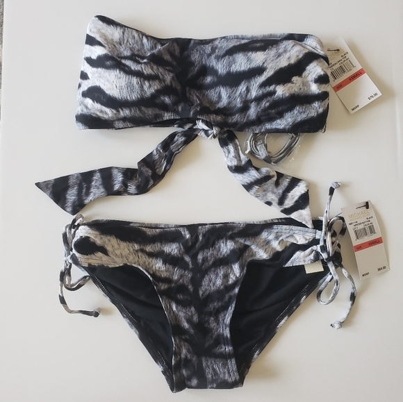 MICHAEL KORS tiger Bandeau BIKINI hipster set XS - Picture 1 of 5